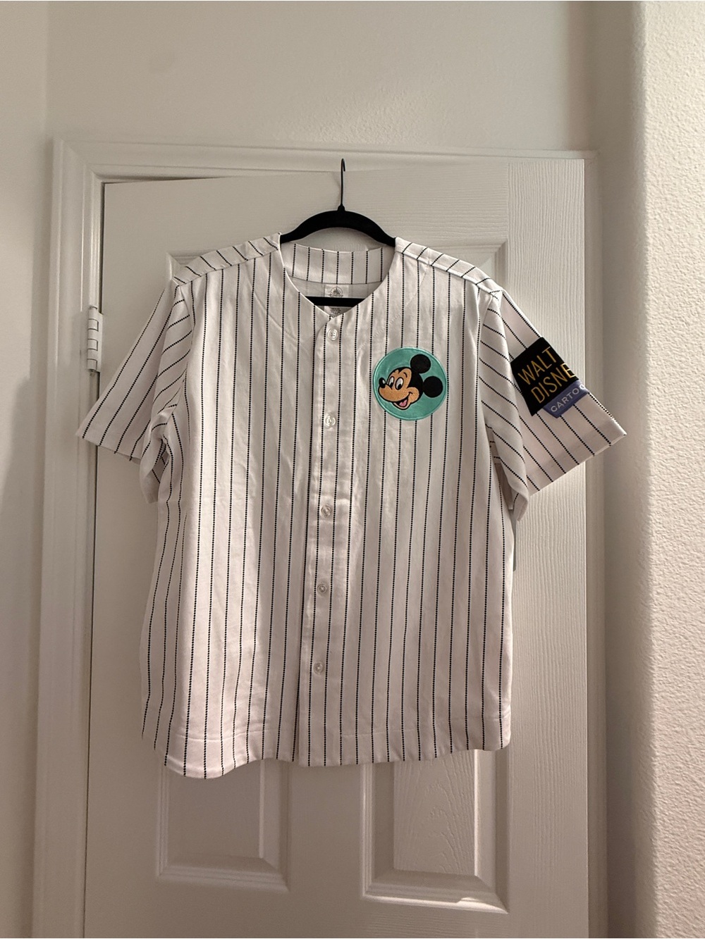 Disney Unisex Size Small White Pinstripe Mickey Baseball Shirt